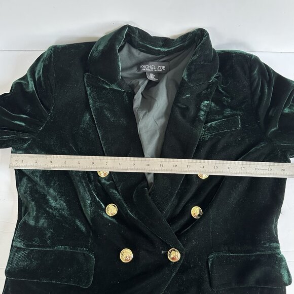 Rachel Zoe Velvet Blazer Jacket Womens M Emerald Green Gold Bttns Steampunk Work - Picture 11 of 14